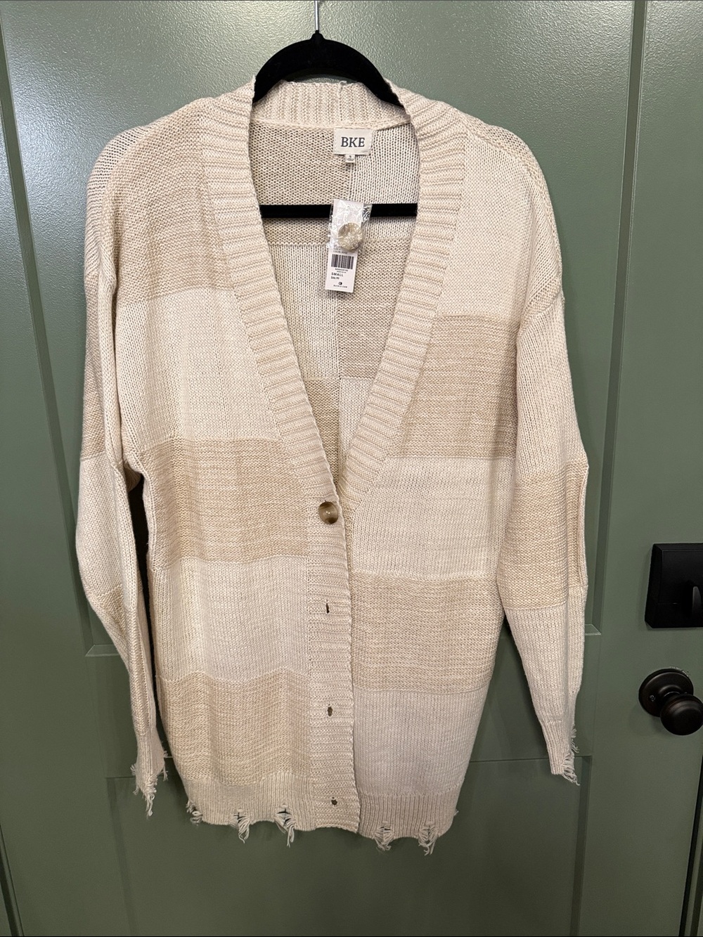 BKE Beige and Cream Striped Button-Front Cardigan
